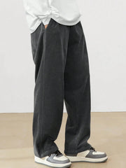 Dark Grey Korean Casual Regular Fit Corduroy Trouser
