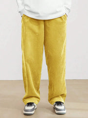 Yellow Korean Casual Regular Fit Corduroy Trouser