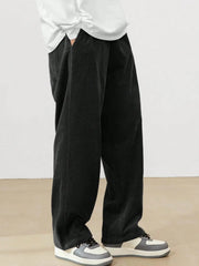 Black Korean Casual Regular Fit Corduroy Trouser