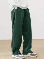 Dark Green Korean Casual Regular Fit Corduroy Trouser