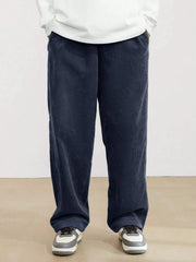 Navy Blue Korean Casual Regular Fit Corduroy Trouser