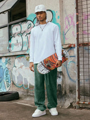 Green Korean Casual Regular Fit Corduroy Trouser