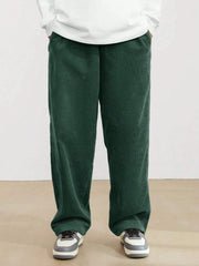 Dark Green Korean Casual Regular Fit Corduroy Trouser