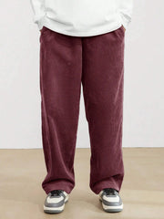 Burgundy Korean Casual Regular Fit Corduroy Trouser