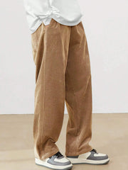 Khaki Korean Casual Regular Fit Corduroy Trouser