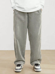 Light Grey Korean Casual Regular Fit Corduroy Trouser