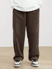 Coffee Brown Korean Casual Regular Fit Corduroy Trouser