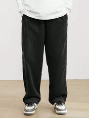 Black Korean Casual Regular Fit Corduroy Trouser