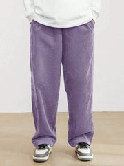 Purple Korean Casual Regular Fit Corduroy Trouser