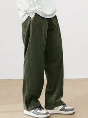 Army Green Korean Casual Regular Fit Corduroy Trouser
