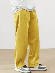 Yellow Korean Casual Regular Fit Corduroy Trouser