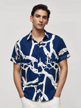 Midnight Branches Shirt – Abstract White Vein Print on Deep Blue Canvas