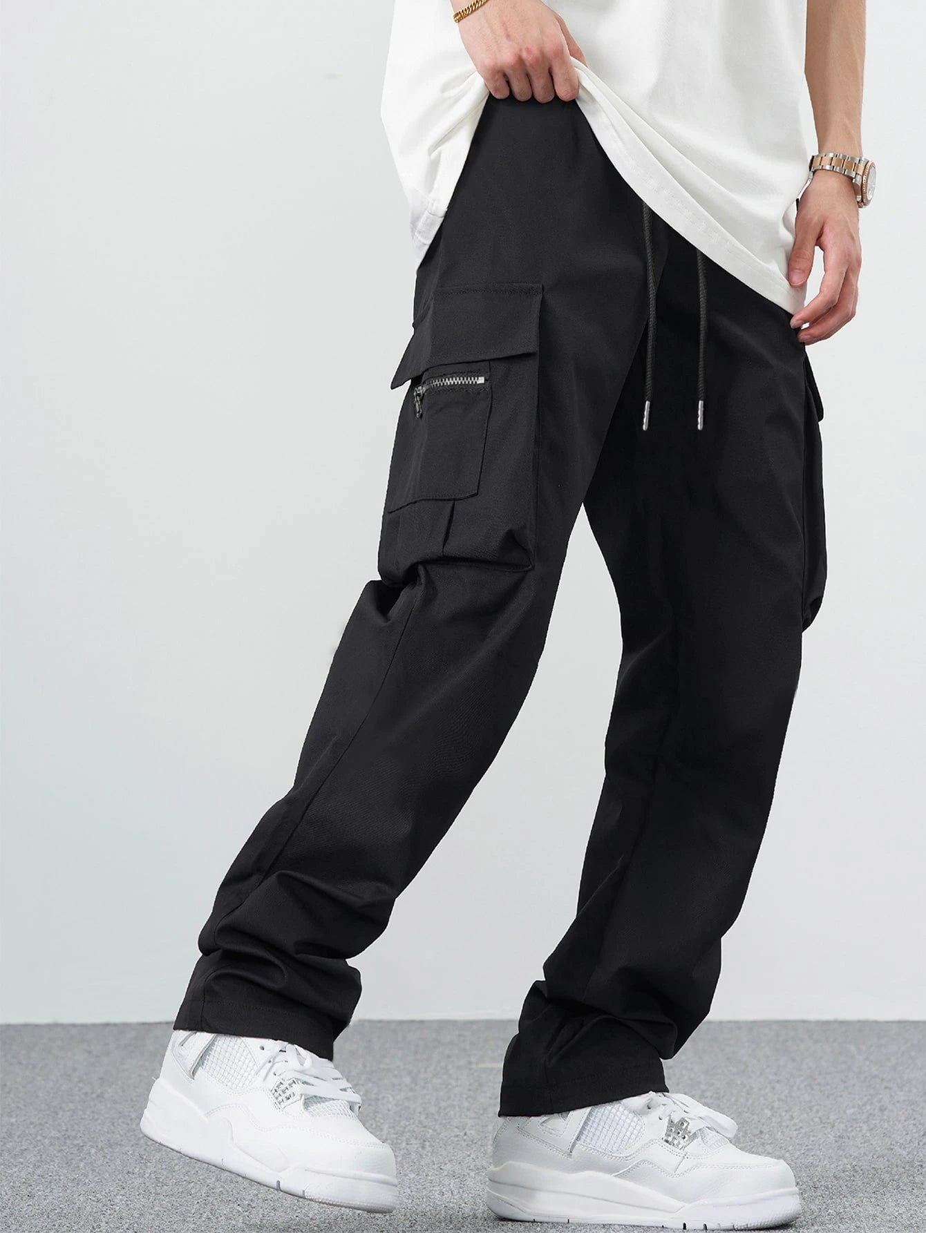 Fitwala™ Black Utility Cargo Pants – Multi-Pocket Korean Streetwear Style