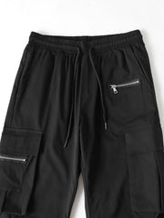 Fitwala™ Black Utility Cargo Pants – Multi-Pocket Korean Streetwear Style