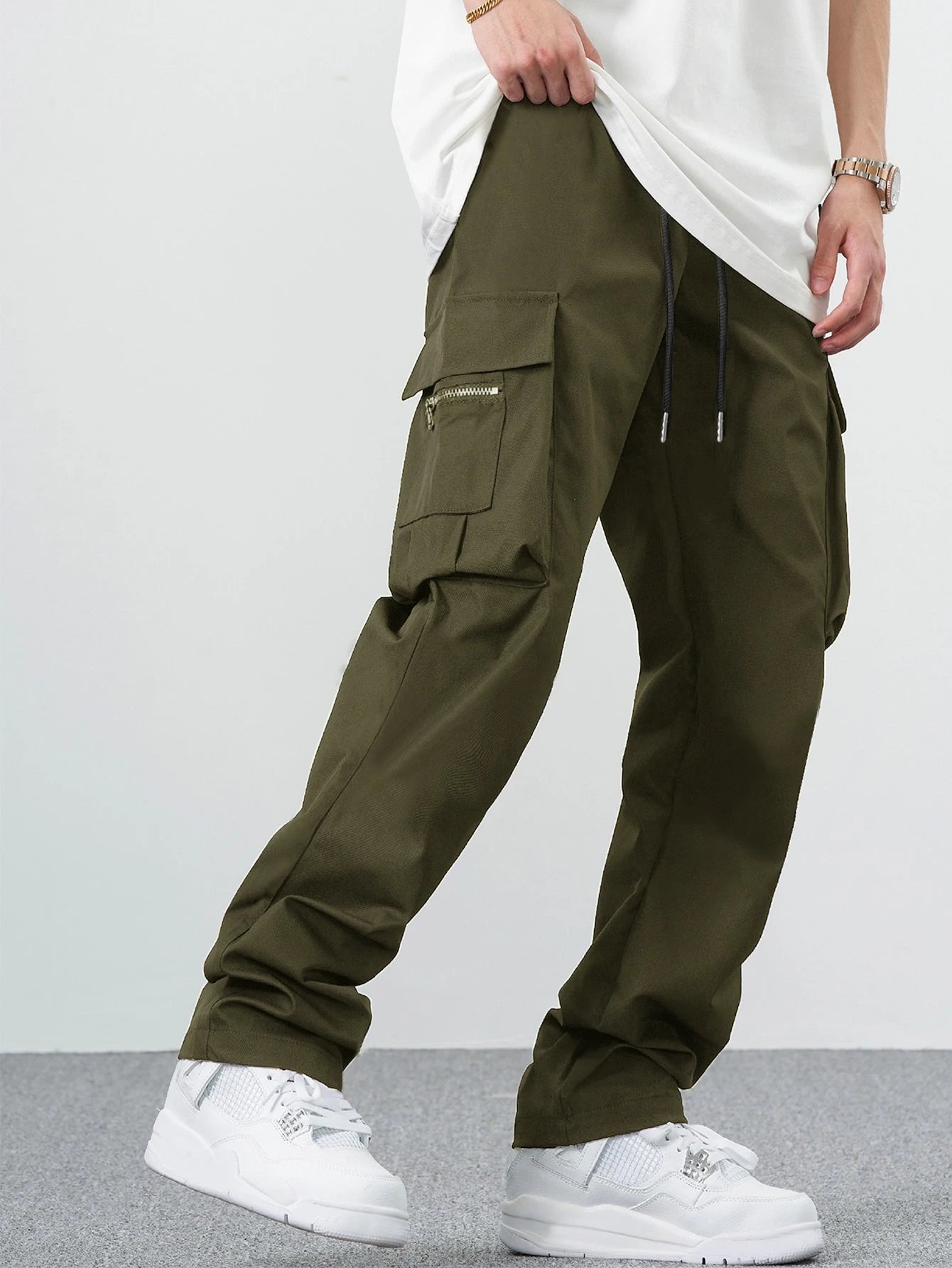 Fitwala™ Green Utility Cargo Pants – Multi-Pocket Korean Streetwear Style