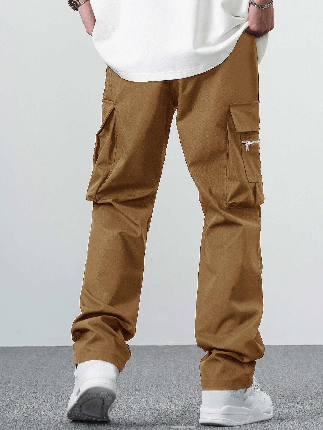 Fitwala™ Khaki Utility Cargo Pants – Multi-Pocket Korean Streetwear Style