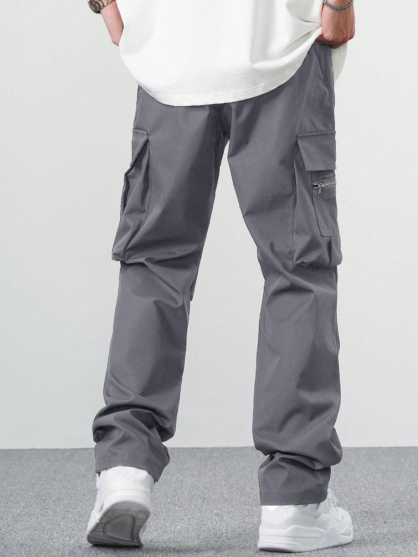Fitwala™ Dark Grey Utility Cargo Pants – Multi-Pocket Korean Streetwear Style