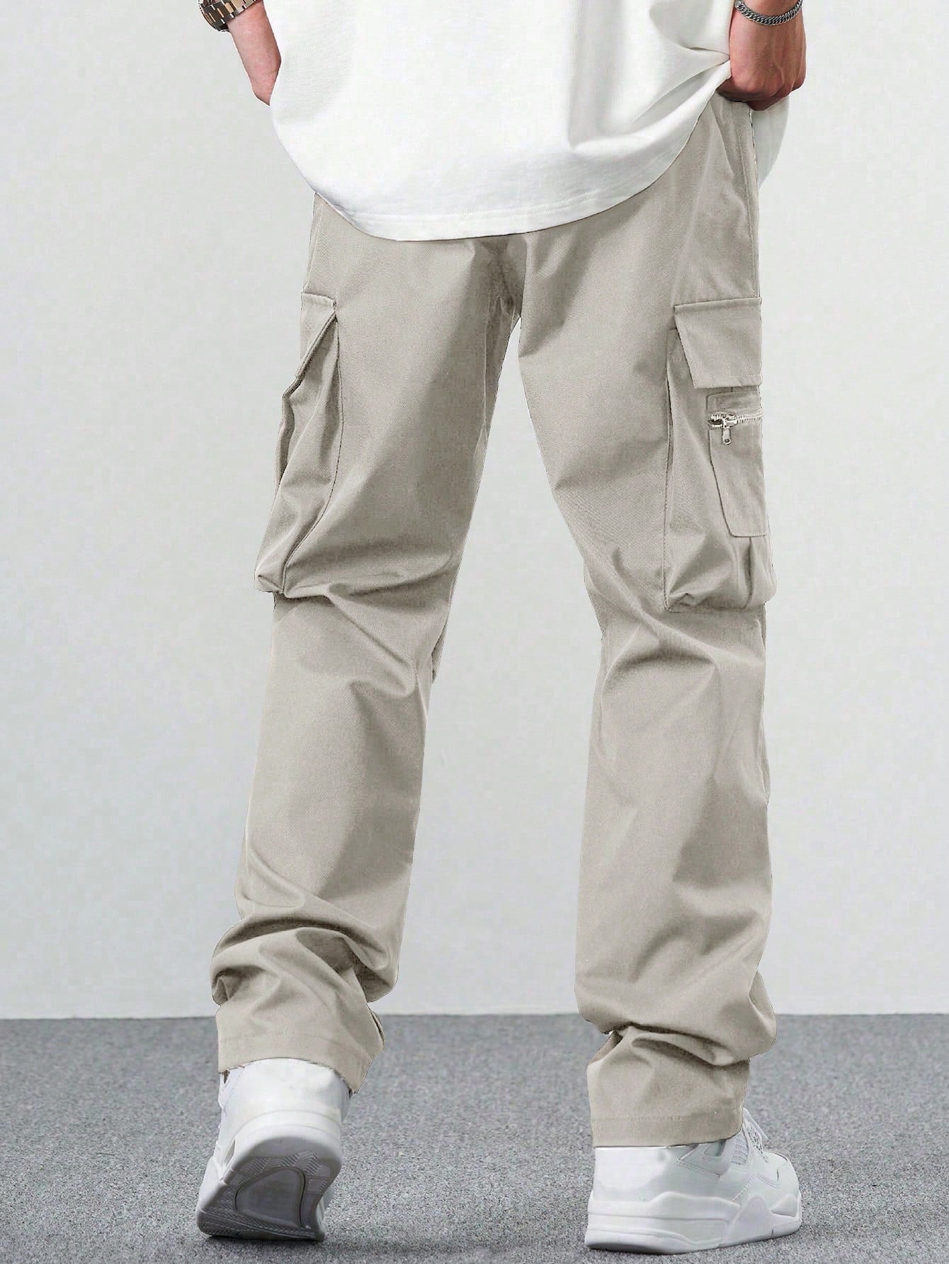 Fitwala™ Beige Utility Cargo Pants – Multi-Pocket Korean Streetwear Style