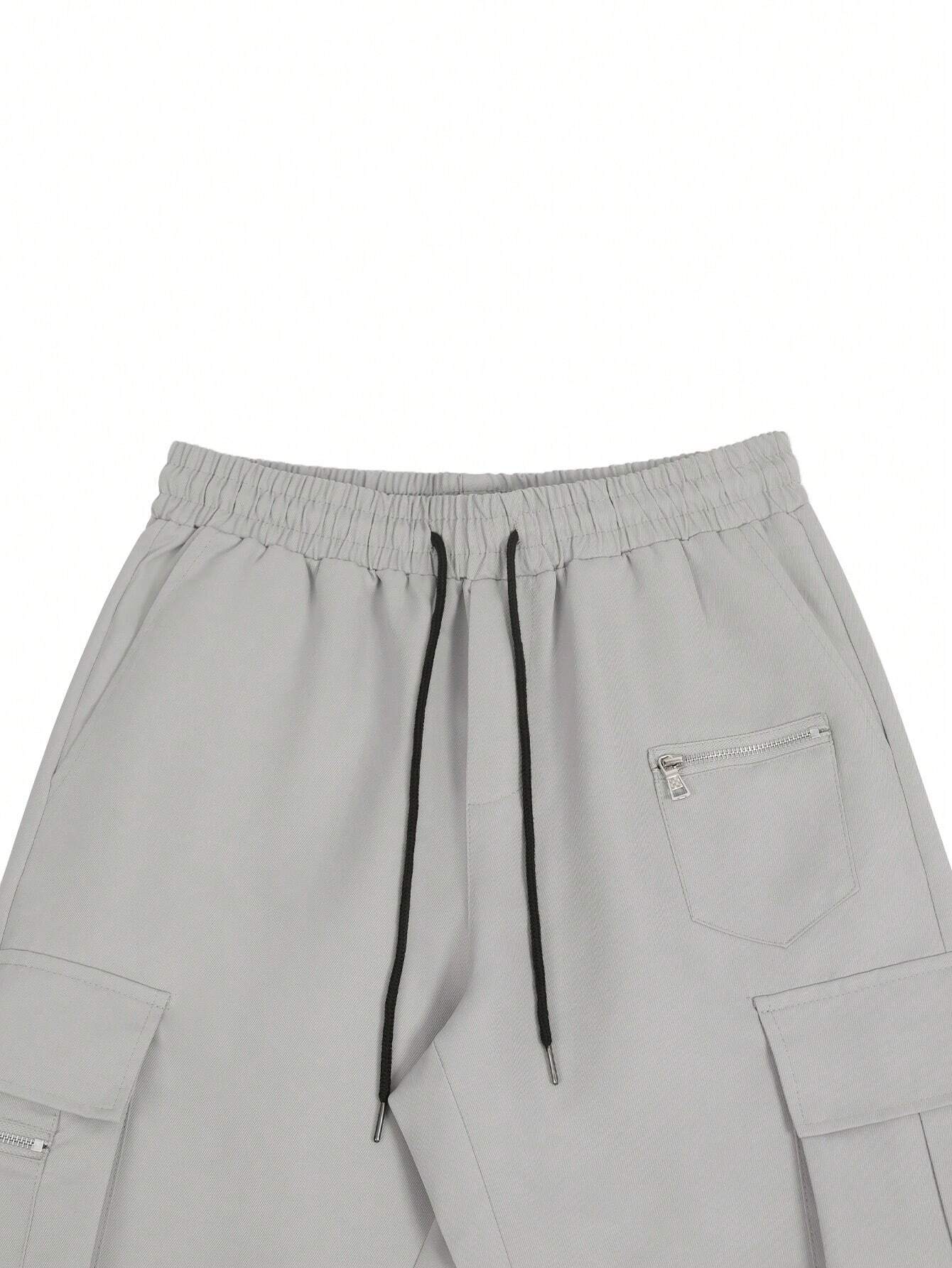 Fitwala™ Light Grey Utility Cargo Pants – Multi-Pocket Korean Streetwear Style