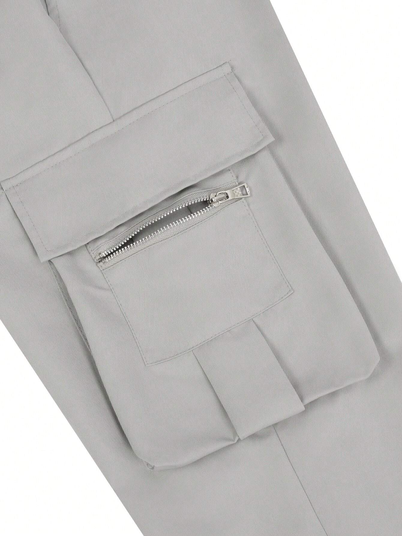 Fitwala™ Light Grey Utility Cargo Pants – Multi-Pocket Korean Streetwear Style