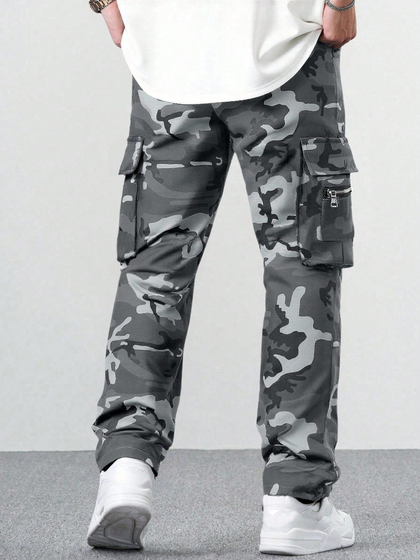 Fitwala™ Army Gray Utility Cargo Pants – Multi-Pocket Korean Streetwear Style