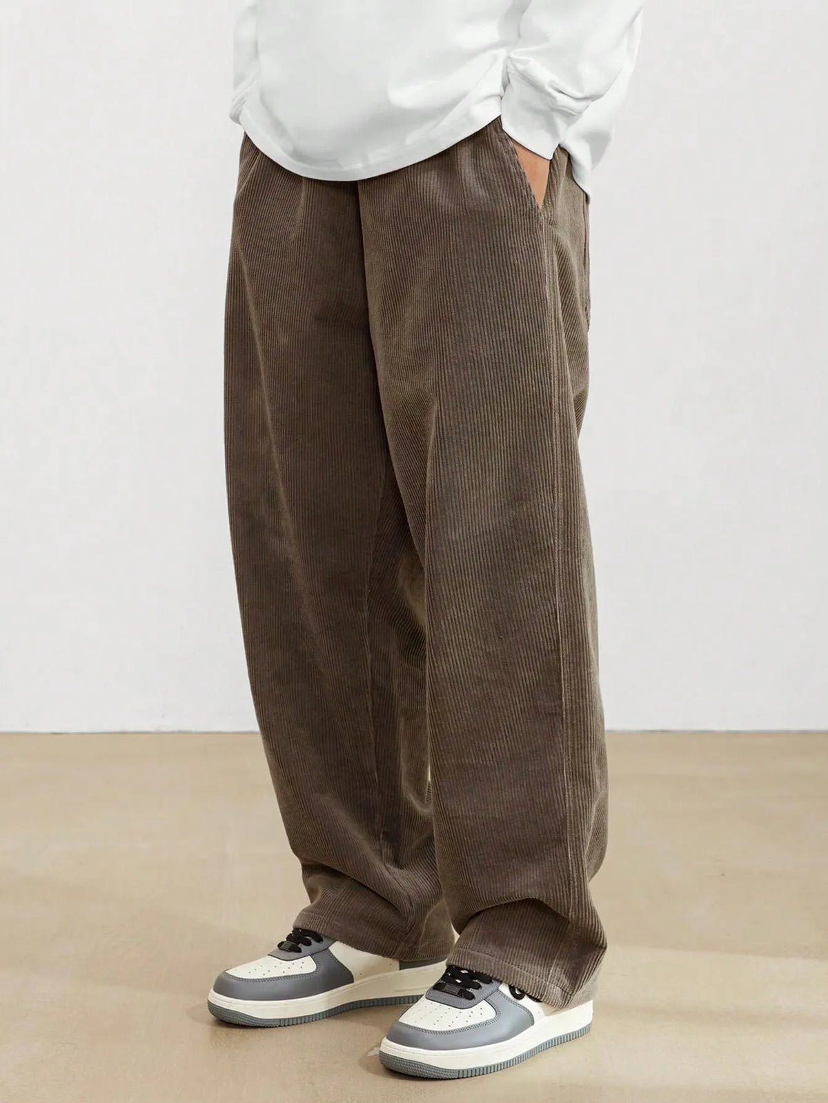 Brown Korean Casual Regular Fit Corduroy Trouser