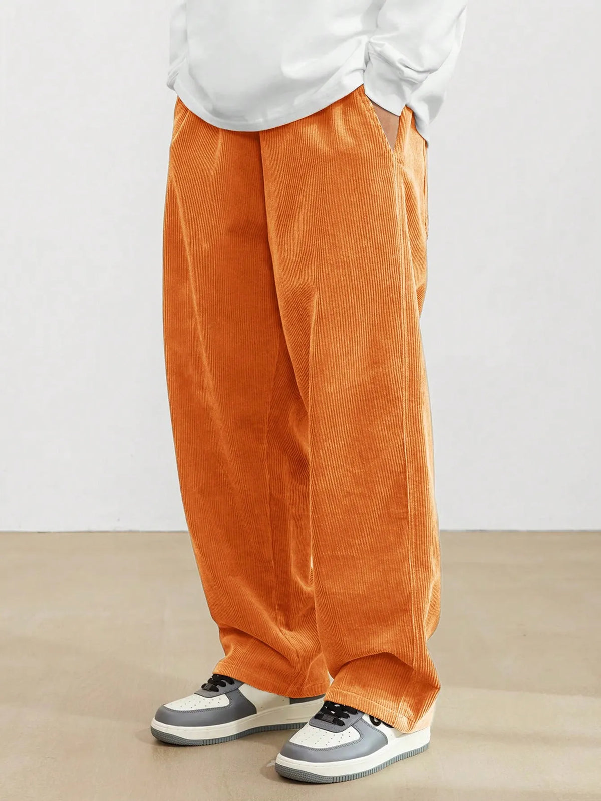 Orange Korean Casual Regular Fit Corduroy Trouser