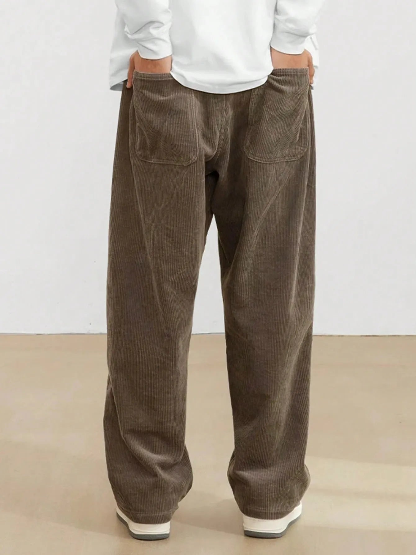 Brown Korean Casual Regular Fit Corduroy Trouser