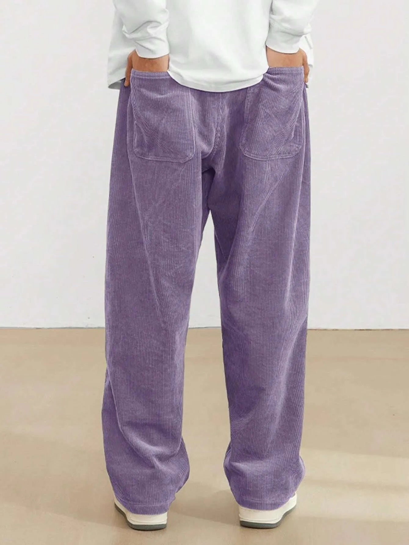 Purple Korean Casual Regular Fit Corduroy Trouser