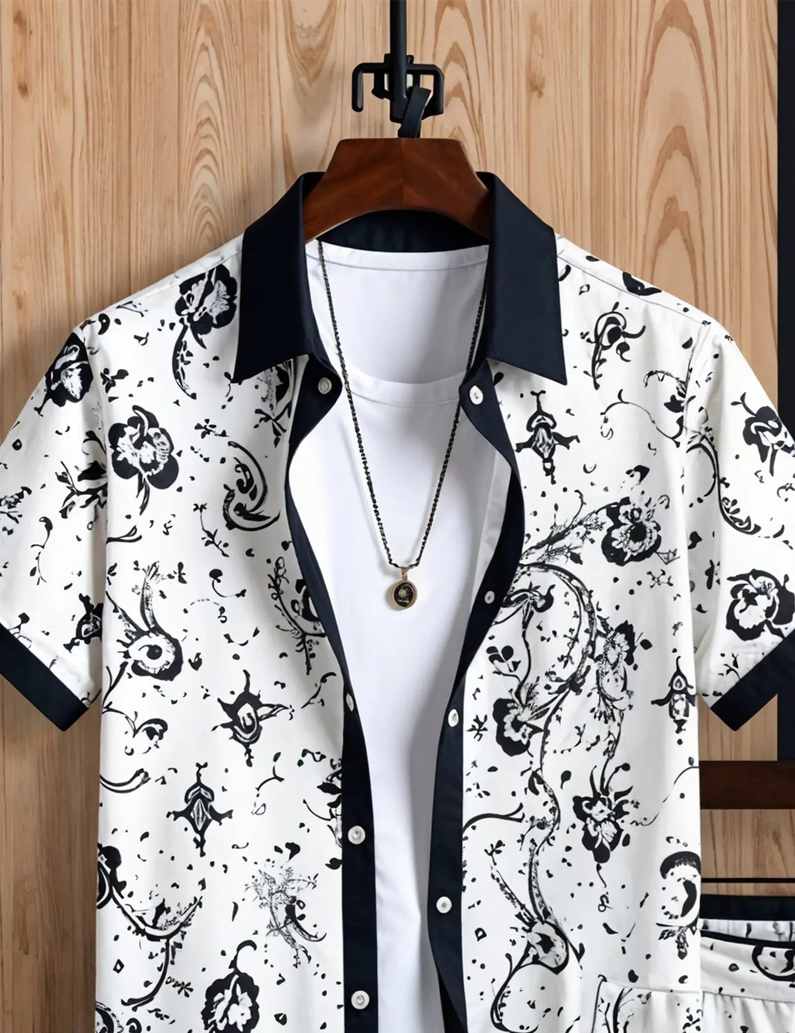 Men's Monochrome Artistic Print Shirt & Shorts Set – Stylish Summer 2-Piece Outfit