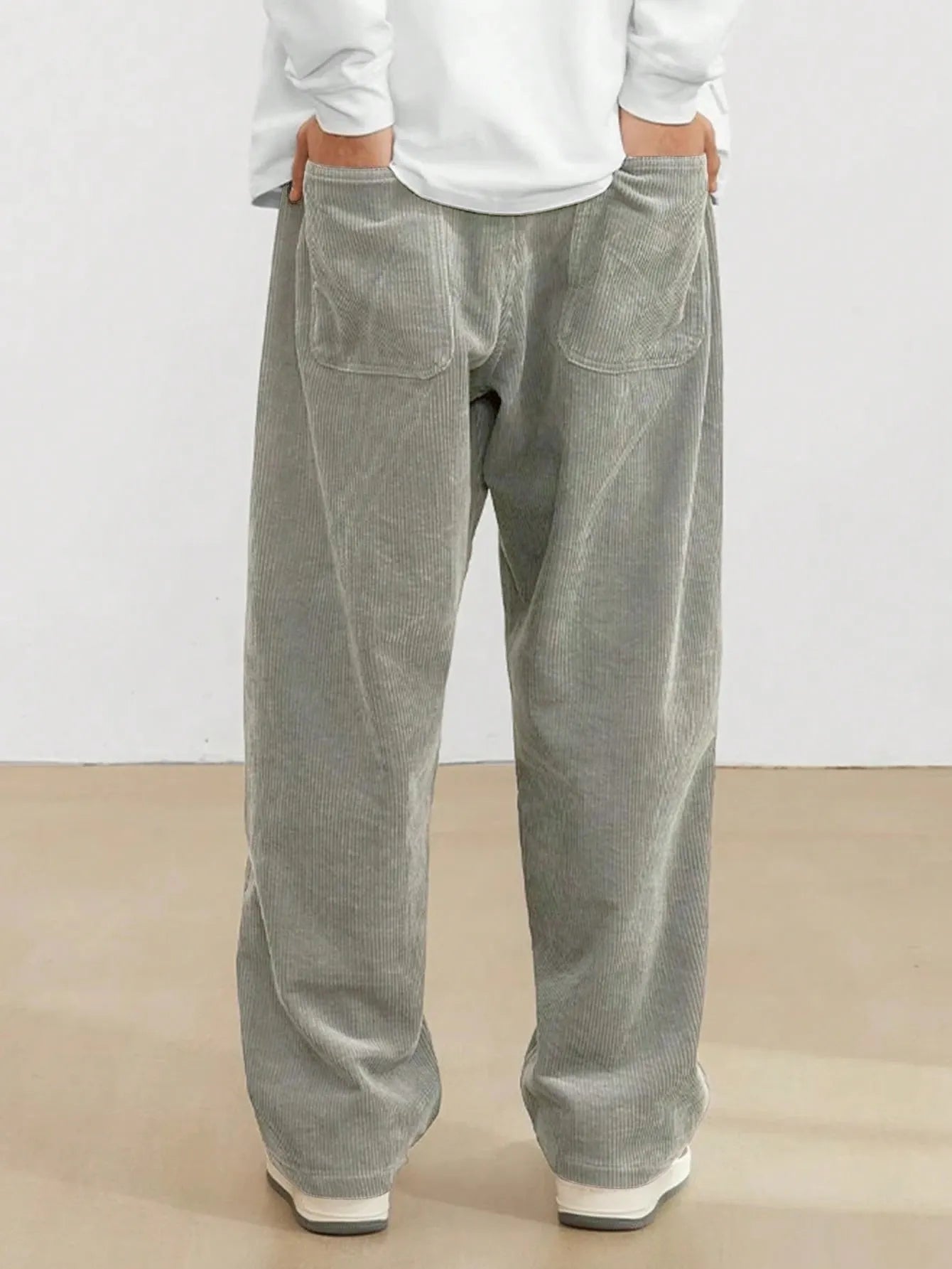 Light Grey Korean Casual Regular Fit Corduroy Trouser