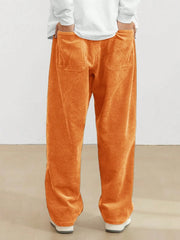 Orange Korean Casual Regular Fit Corduroy Trouser