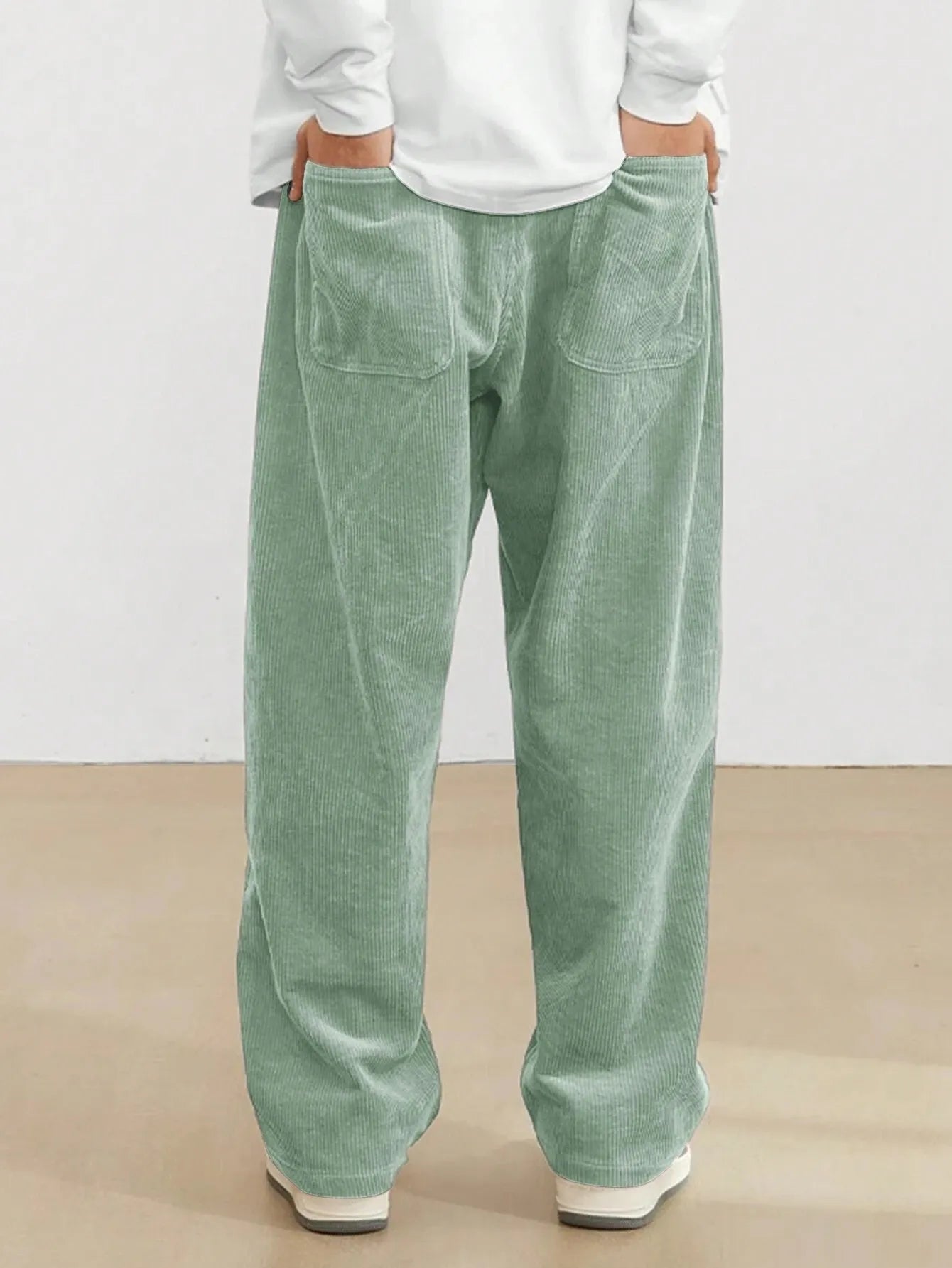 Cadet Blue Korean Casual Regular Fit Corduroy Trouser