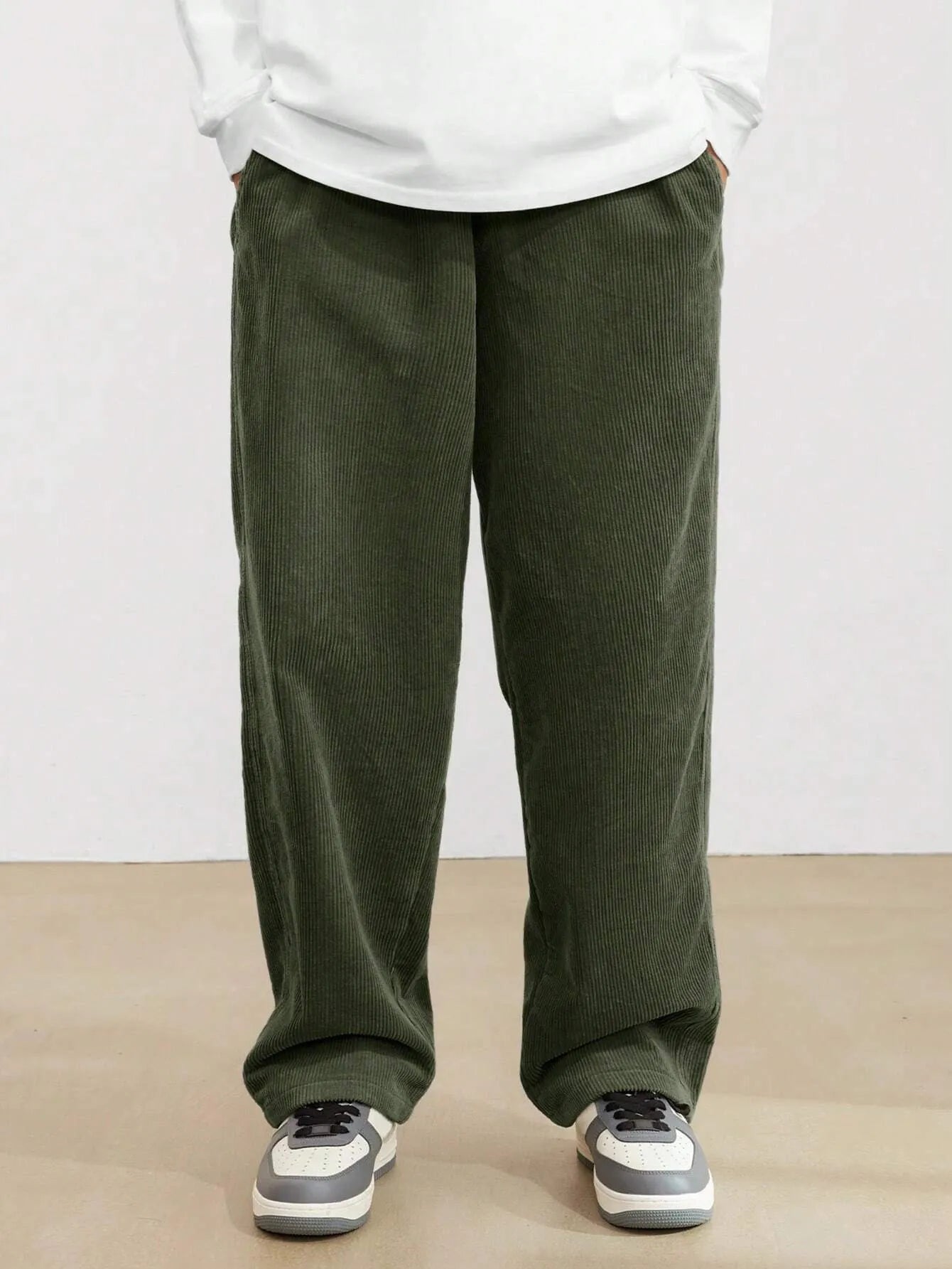 Army Green Korean Casual Regular Fit Corduroy Trouser