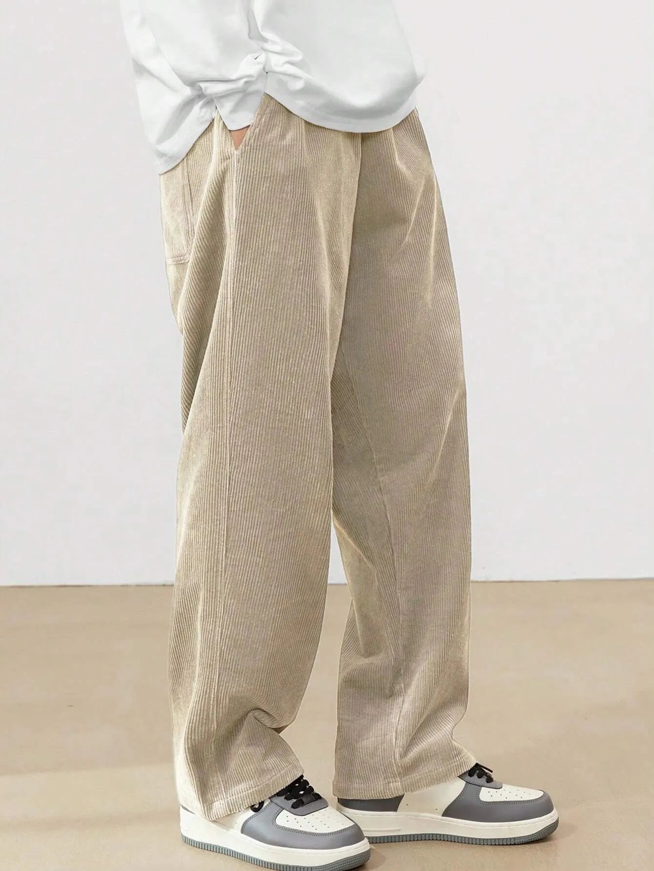 Apricot Korean Casual Regular Fit Corduroy Trouser