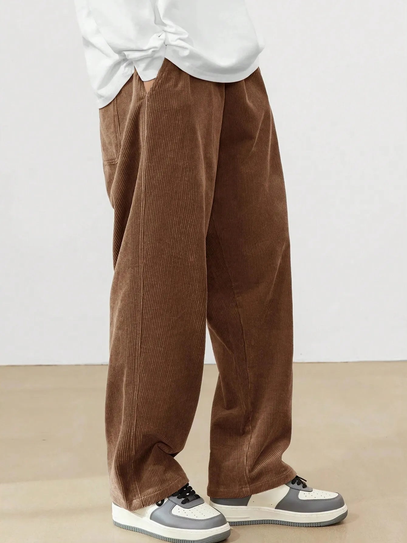 Rust Brown Korean Casual Regular Fit Corduroy Trouser