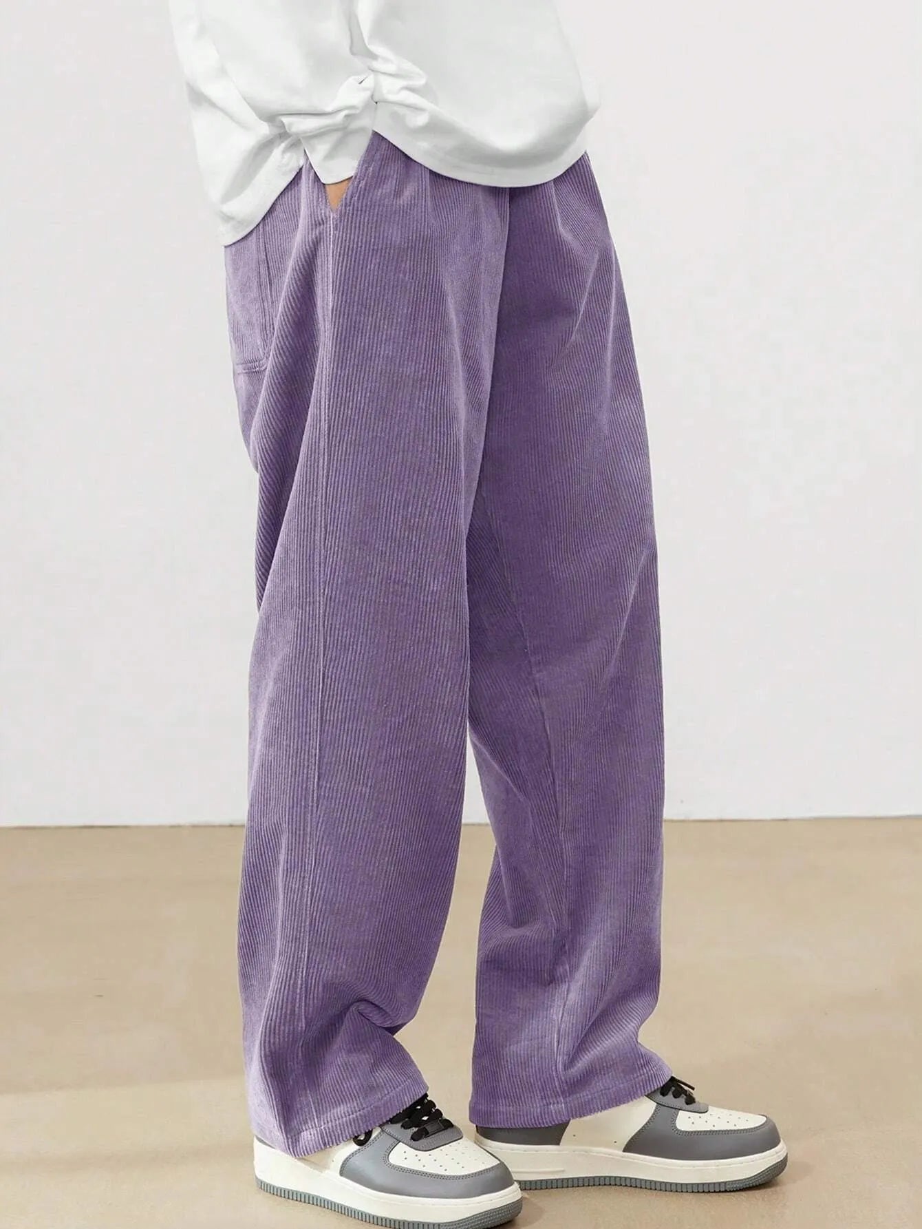 Purple Korean Casual Regular Fit Corduroy Trouser