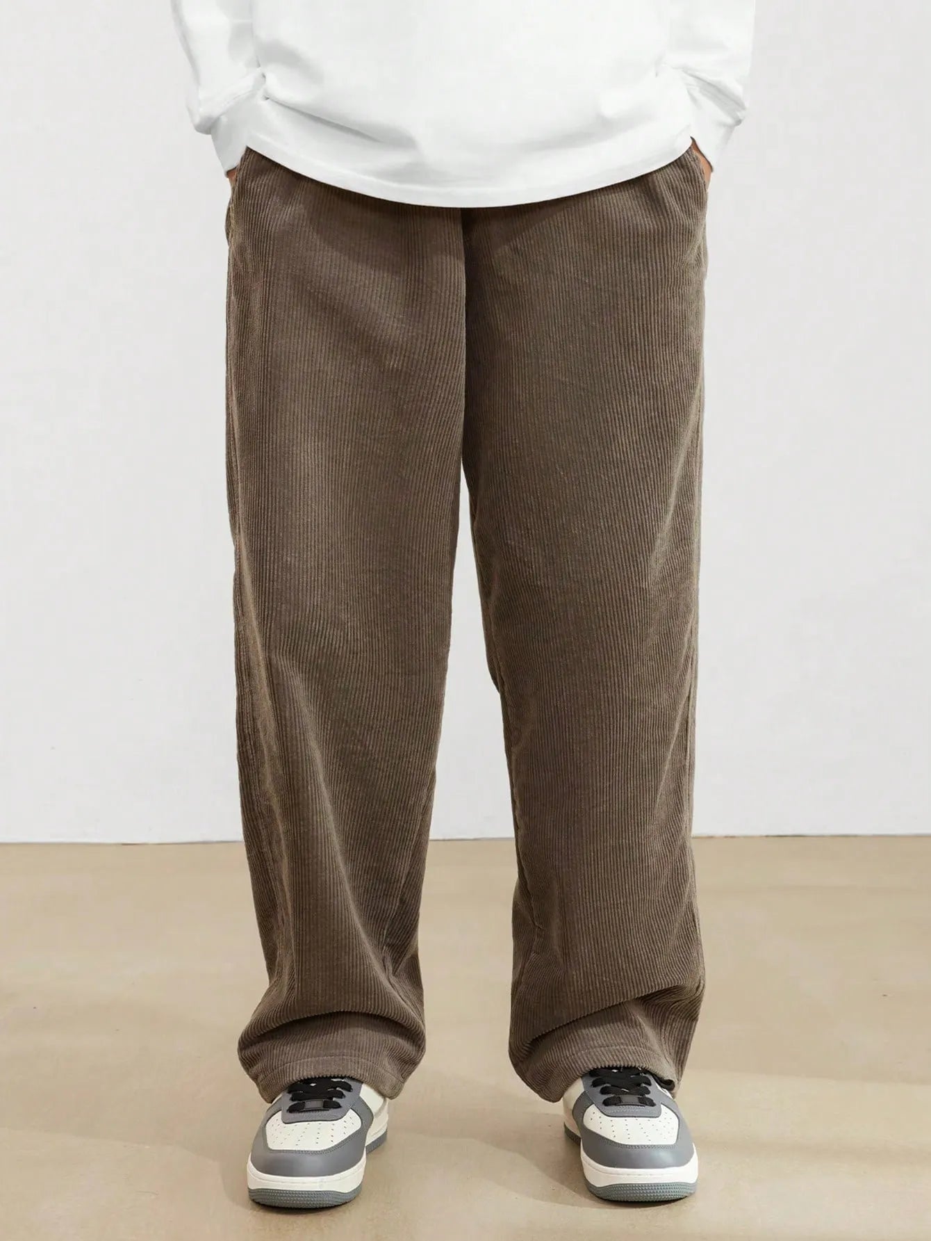 Brown Korean Casual Regular Fit Corduroy Trouser