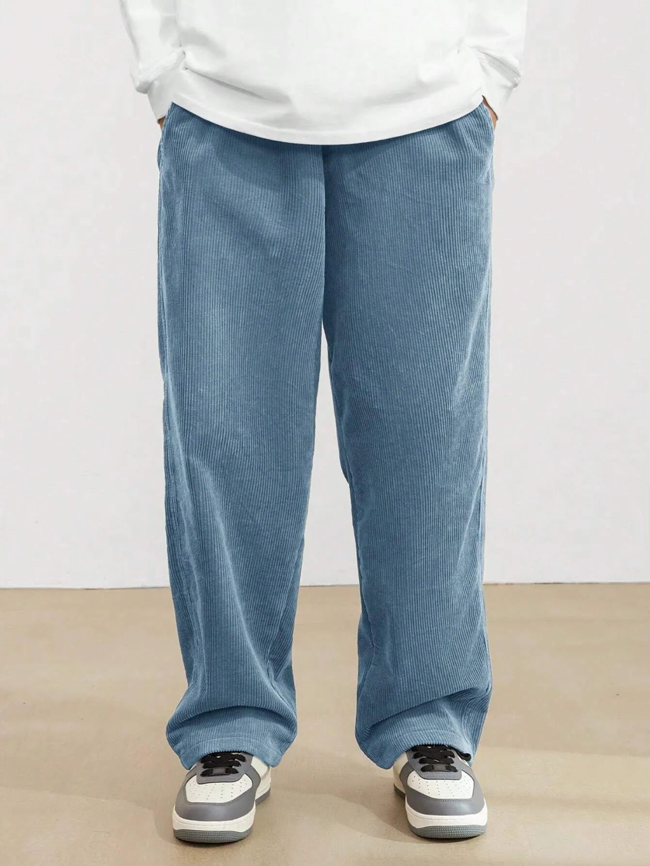 Baby Blue Korean Casual Regular Fit Corduroy Trouser