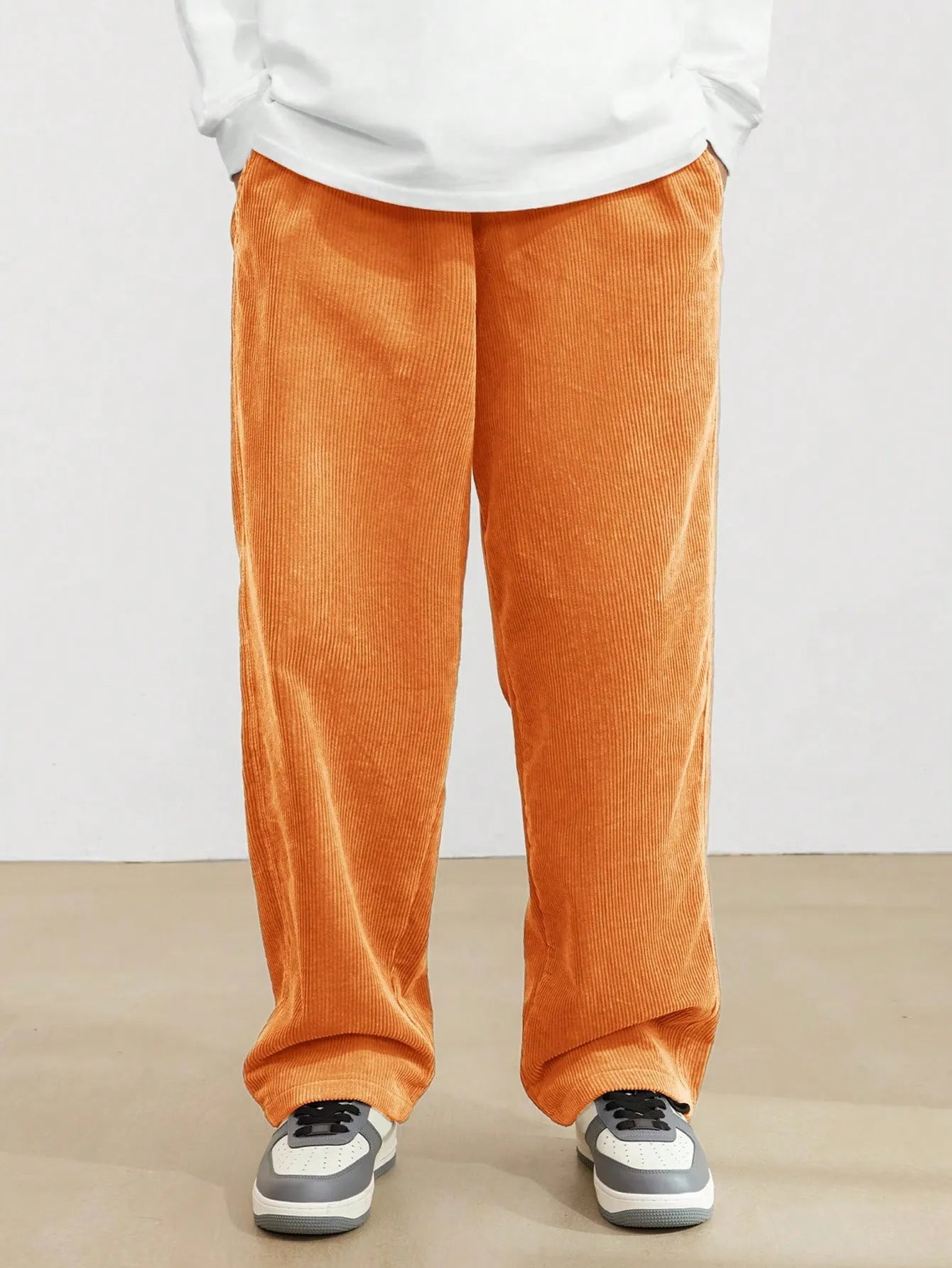 Orange Korean Casual Regular Fit Corduroy Trouser