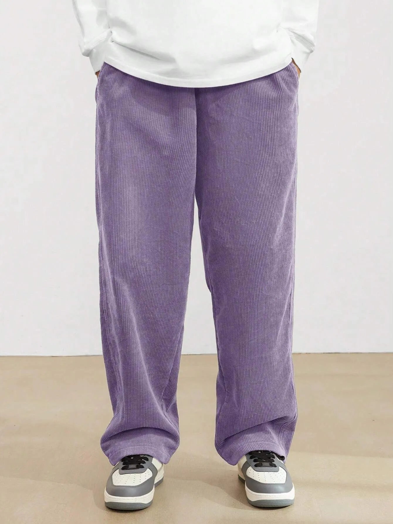 Purple Korean Casual Regular Fit Corduroy Trouser