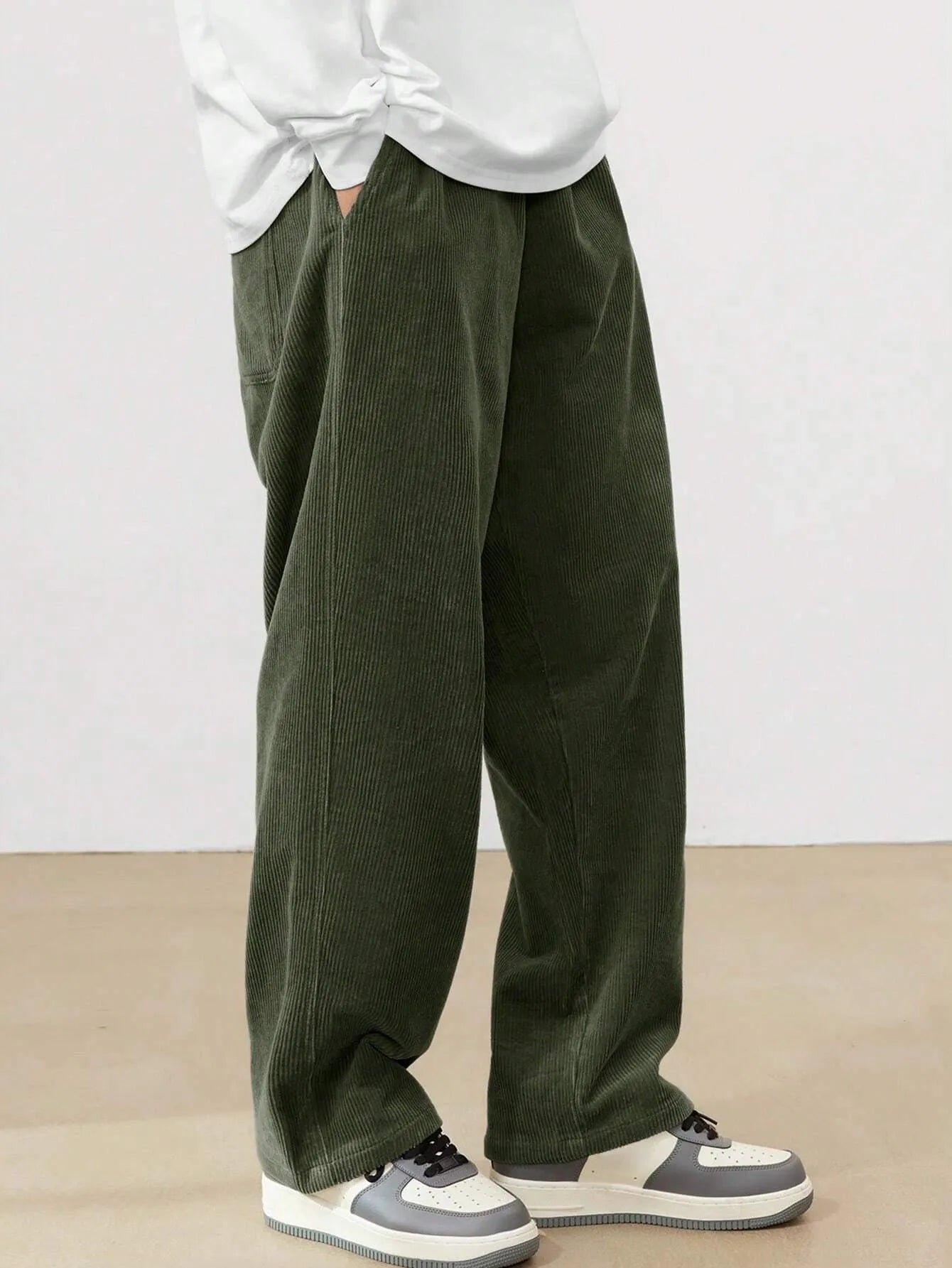 Army Green Korean Casual Regular Fit Corduroy Trouser