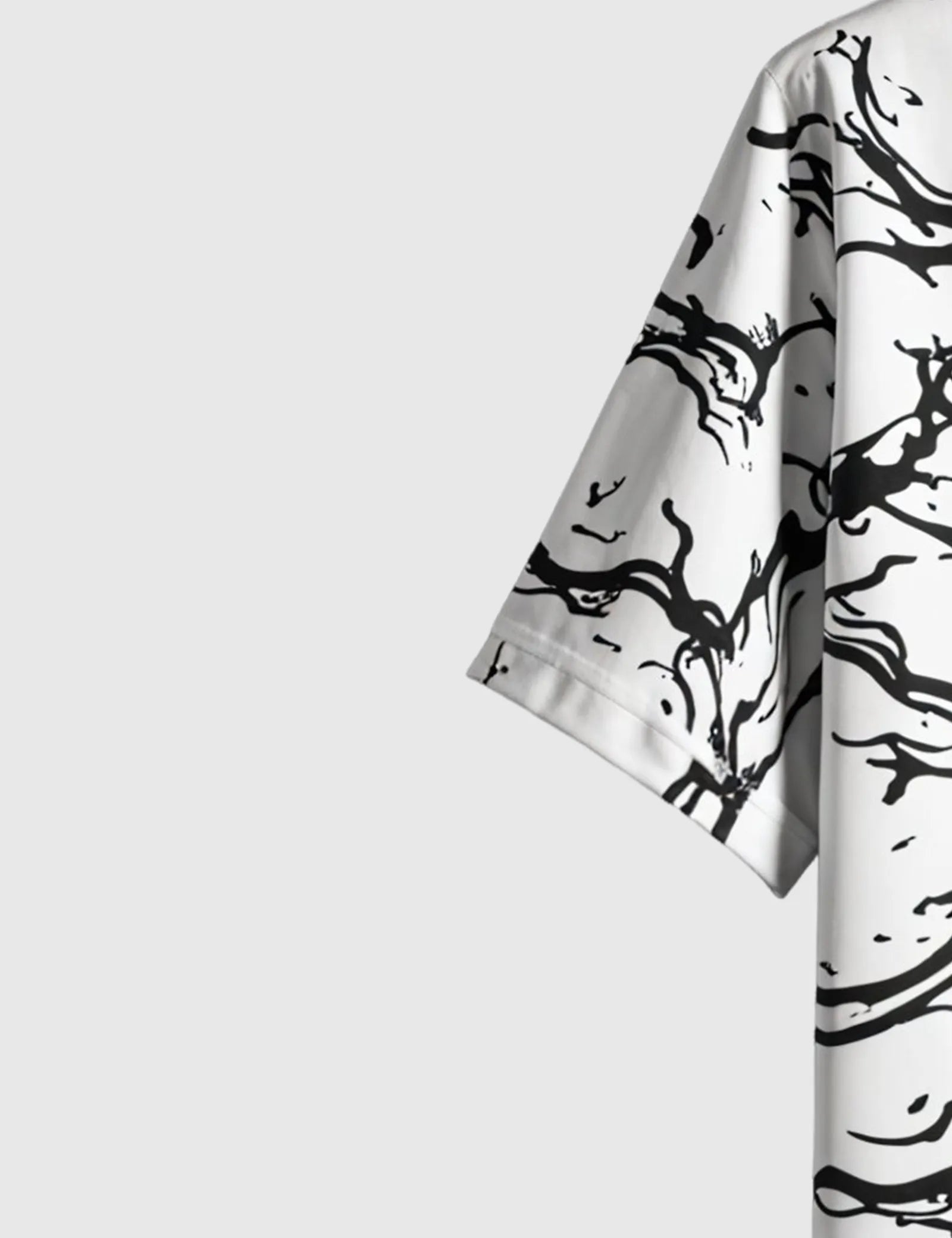 Monochrome Marble Flow Shirt – Black Abstract Swirl Print on White