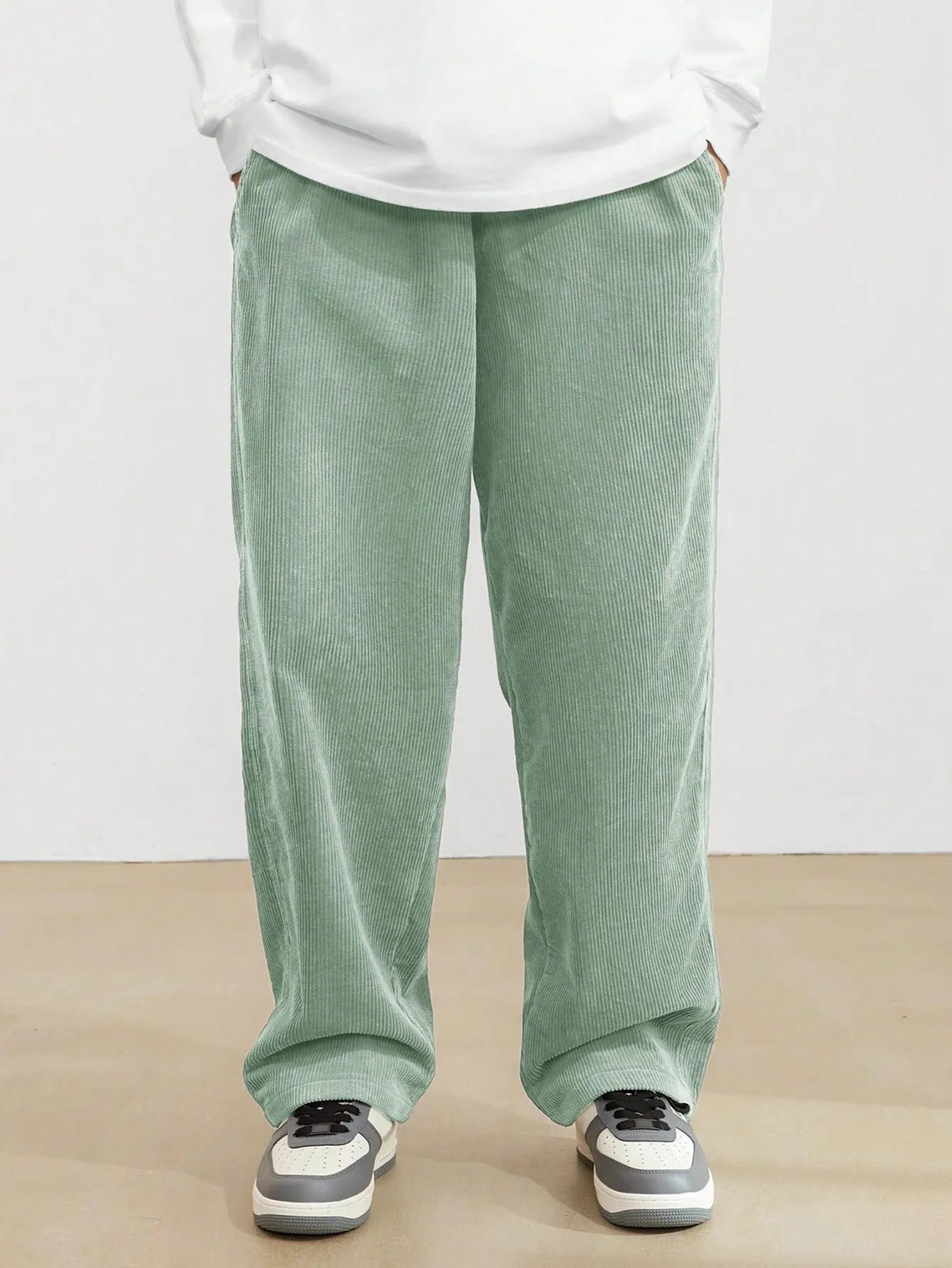 Cadet Blue Korean Casual Regular Fit Corduroy Trouser