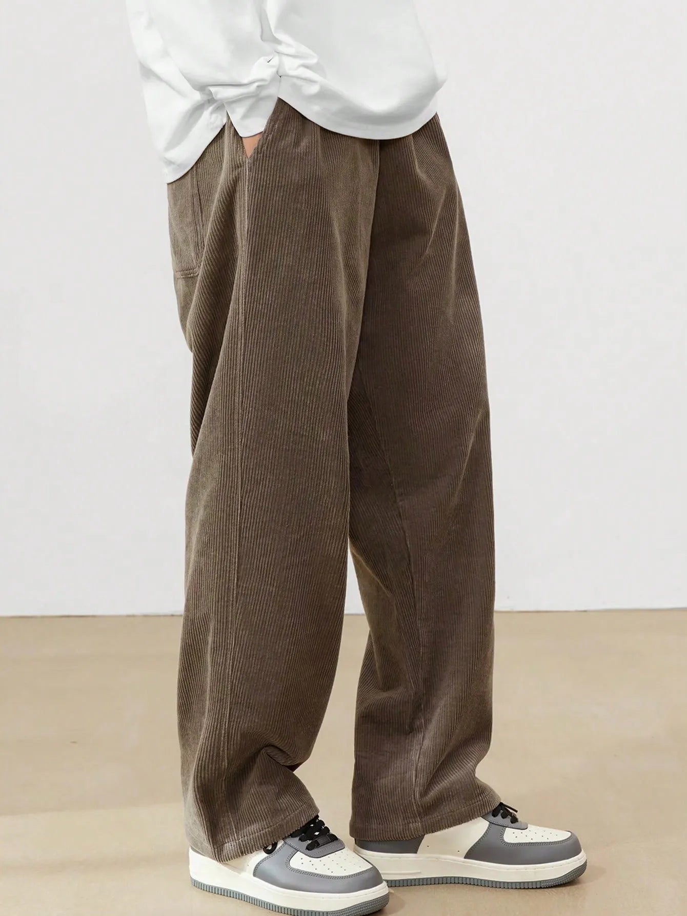 Brown Korean Casual Regular Fit Corduroy Trouser