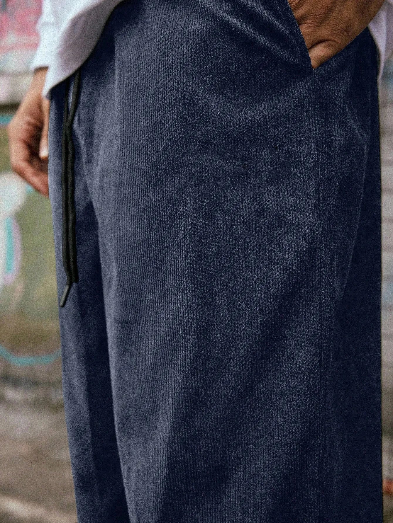 Dark Blue Korean Casual Regular Fit Corduroy Trouser