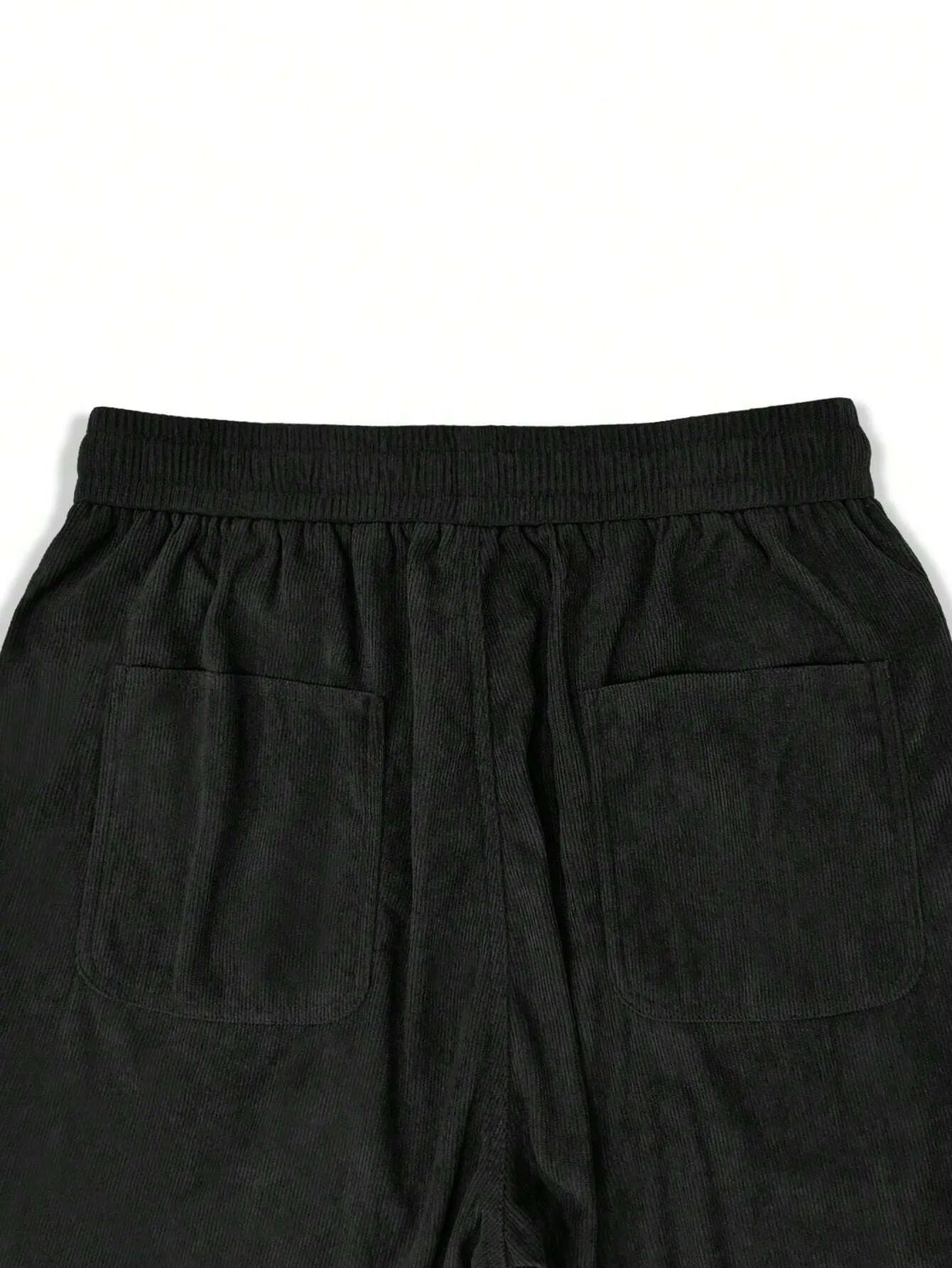 Black Korean Casual Regular Fit Corduroy Trouser