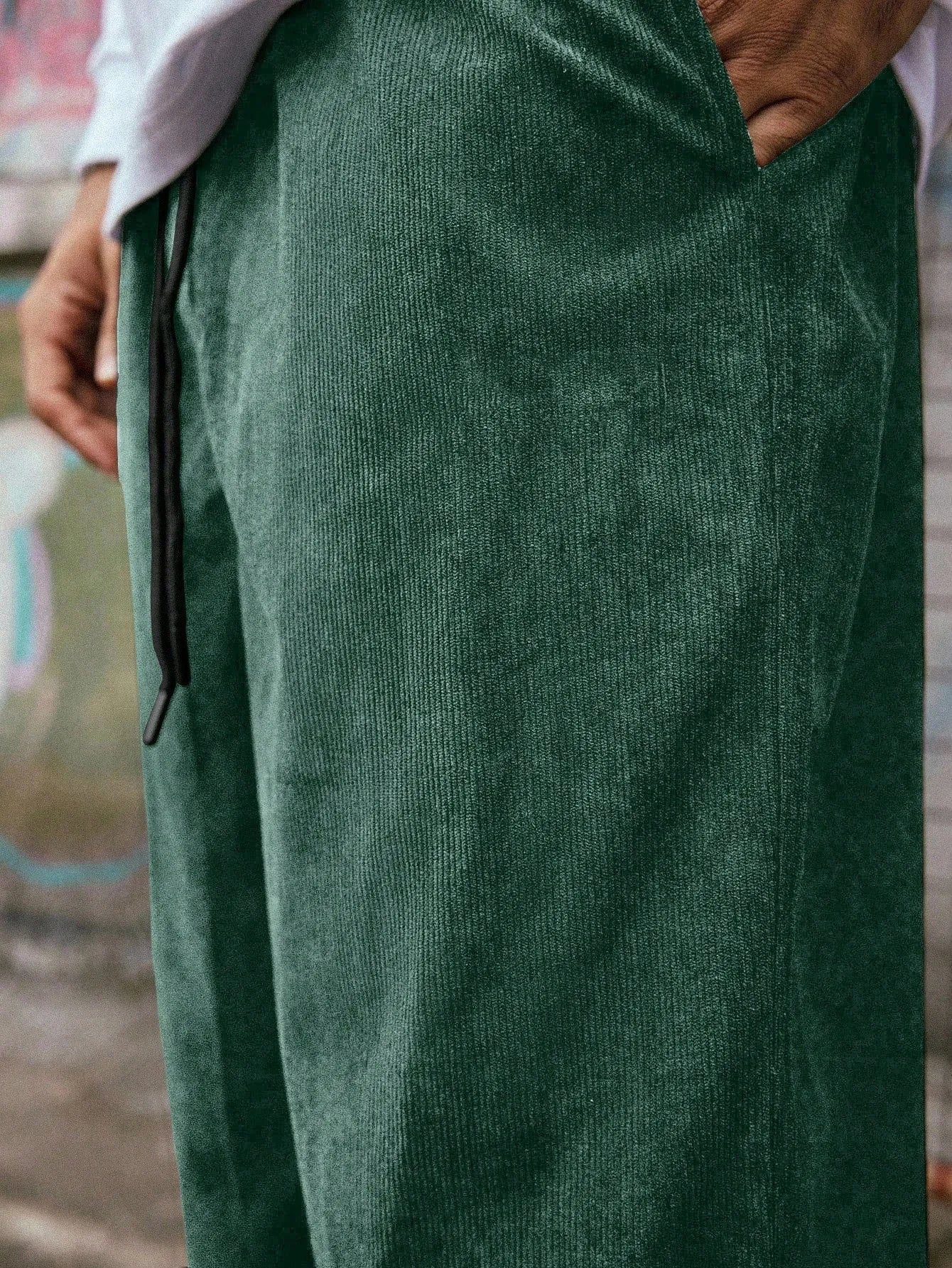 Green Korean Casual Regular Fit Corduroy Trouser
