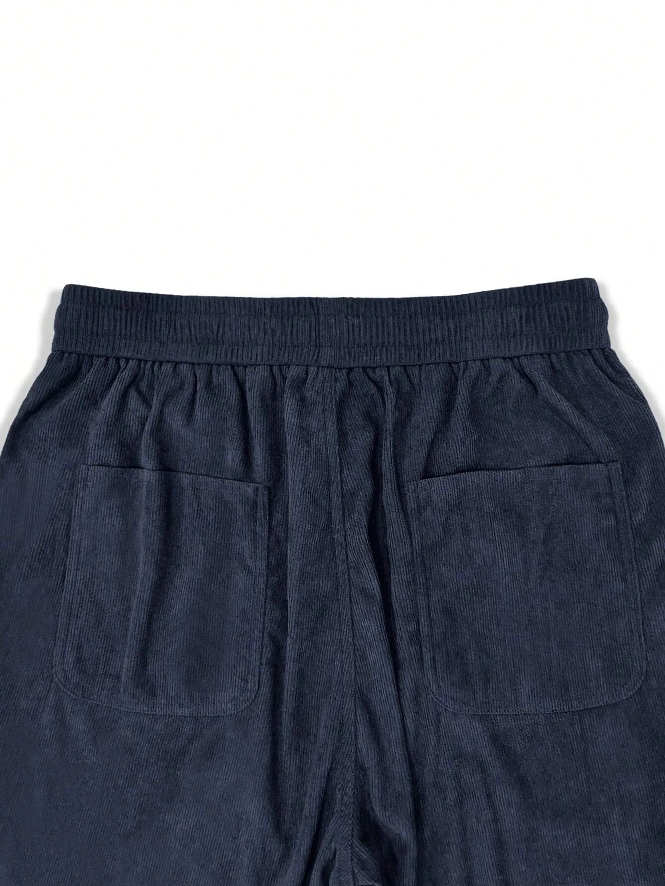 Navy Blue Korean Casual Regular Fit Corduroy Trouser